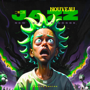 A collage showcasing the music sample pack "Nouveau Jazz" by Sonics Empire.